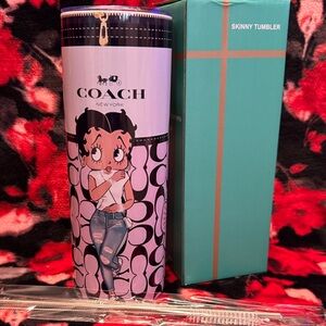 Betty Boop Coach Cartoon Design Skinny Tumbler Pink